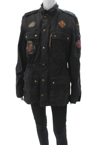 J Crew Womens Military Jacket Black Cotton Long Sleeve Size S