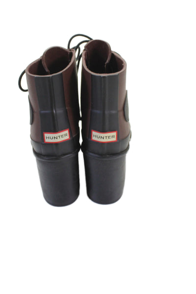 Hunter Womens Platform Waterproof Ankle Booties Brown Black Size 7