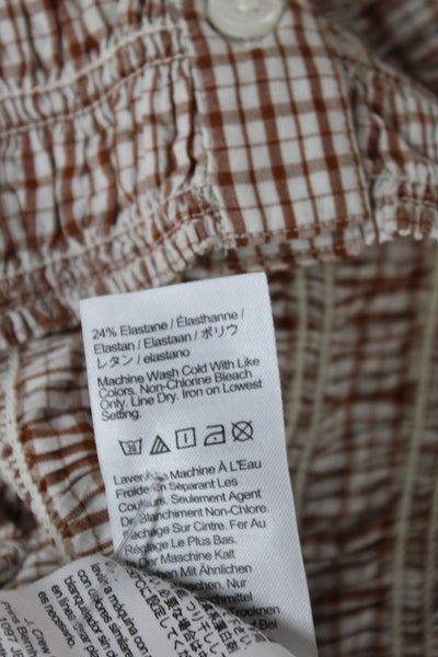 J Crew Womens Basic Brown Checked Collared Short Sleeve Blouse Cotton Size S