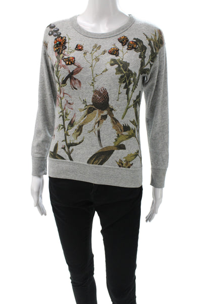 J Crew Womens Pullover Floral Crew Neck Long Sleeve Gray Sweater Size 2XS