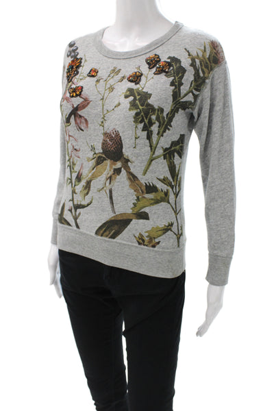 J Crew Womens Pullover Floral Crew Neck Long Sleeve Gray Sweater Size 2XS