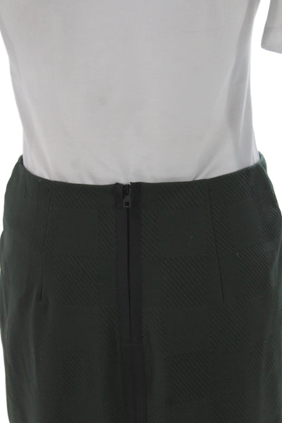 Rag & Bone Womens Straight Pencil Check Knee Length Skirt Green Zip Size 2