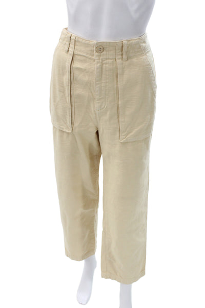 J Crew Womens Chino Pants Beige 100% Cotton Button Closure Size 2