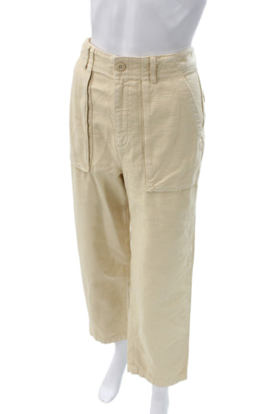 J Crew Womens Chino Pants Beige 100% Cotton Button Closure Size 2