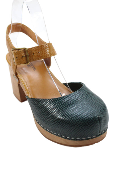 Charlotte Stone Womens Leather Maud Slingbacks Pumps Green Brown Size 7