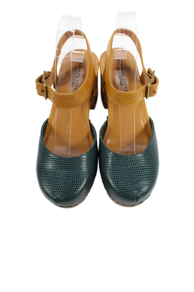 Charlotte Stone Womens Leather Maud Slingbacks Pumps Green Brown Size 7