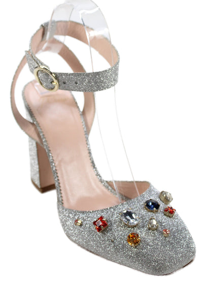 J Crew Womens Jeweled Slingbacks Pumps Silver Metallic Size 7.5