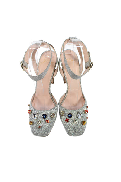 J Crew Womens Jeweled Slingbacks Pumps Silver Metallic Size 7.5