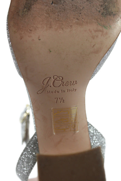 J Crew Womens Jeweled Slingbacks Pumps Silver Metallic Size 7.5