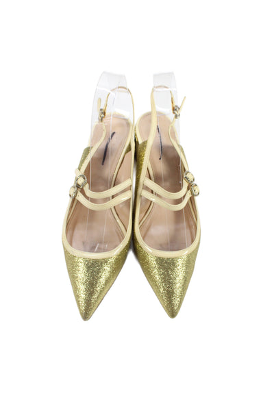 J Crew Womens Pointed Toe Slingbacks Pumps Gold Metallic Size 7