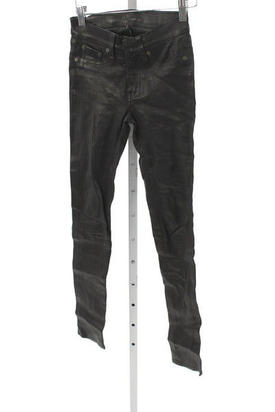 Rag & Bone Jean Womens Leather Jegging Biker High Rise Black Size 24
