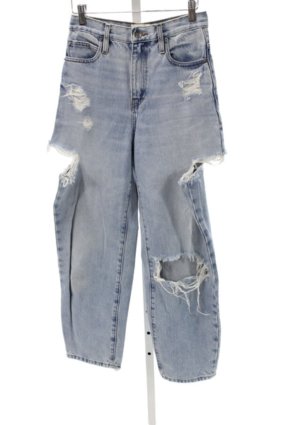 Frame Womens Straight Jeans Blue Distressed High Rise Cotton Button Fly Size 24