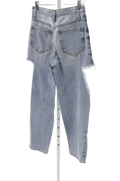 Frame Womens Straight Jeans Blue Distressed High Rise Cotton Button Fly Size 24