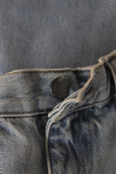 Frame Womens Straight Jeans Blue Distressed High Rise Cotton Button Fly Size 24