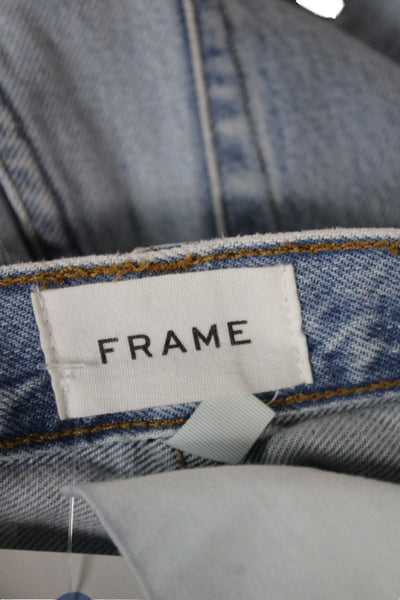 Frame Womens Straight Jeans Blue Distressed High Rise Cotton Button Fly Size 24