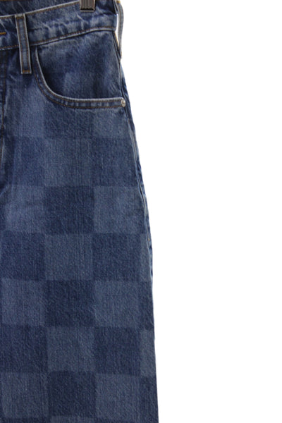 Frame Women Wide-Leg Jeans Blue Check High Rise 100% Cotton Size 24
