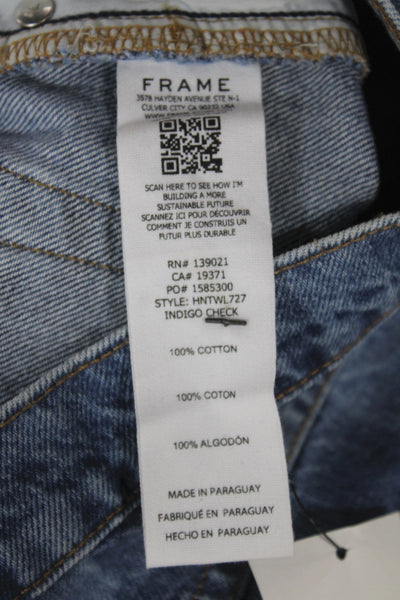 Frame Women Wide-Leg Jeans Blue Check High Rise 100% Cotton Size 24