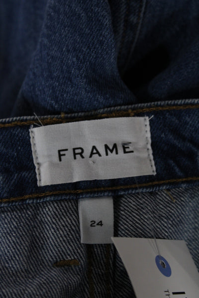 Frame Women Wide-Leg Jeans Blue Check High Rise 100% Cotton Size 24