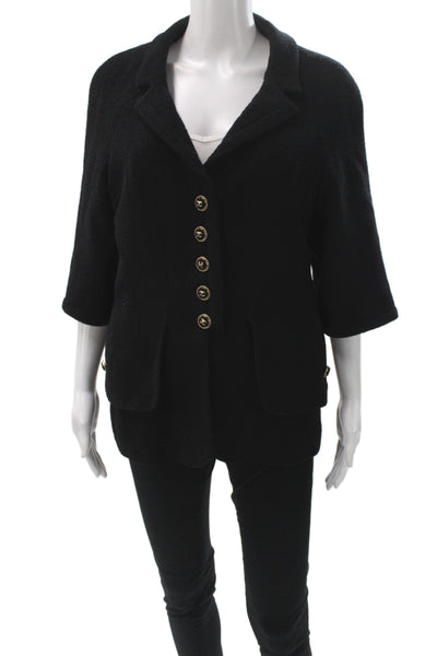 Chanel Women Black Silk Basic Jacket 3/4 Sleeve Button Closure Size 46