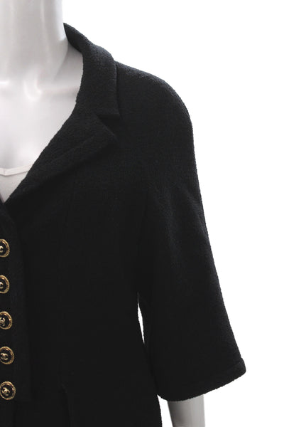 Chanel Women Black Silk Basic Jacket 3/4 Sleeve Button Closure Size 46