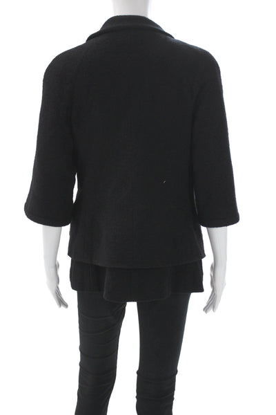 Chanel Women Black Silk Basic Jacket 3/4 Sleeve Button Closure Size 46