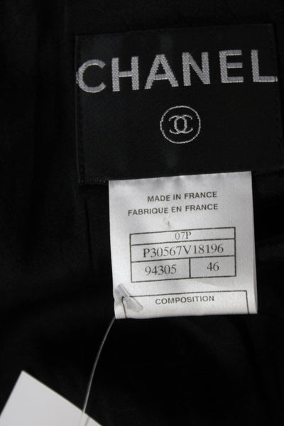 Chanel Women Black Silk Basic Jacket 3/4 Sleeve Button Closure Size 46