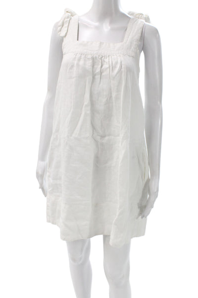 Lake Womens Mini Linen Square Neck Sleeveless White Dress Size 2XS