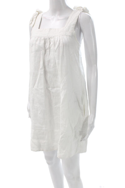 Lake Womens Mini Linen Square Neck Sleeveless White Dress Size 2XS