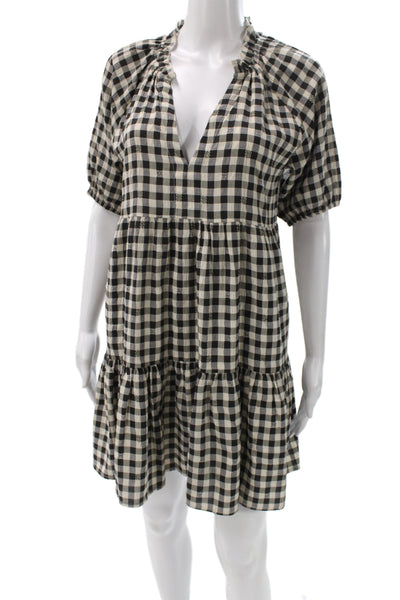 BB Dakota x Steve Madden Women Mini Gingham Black V-Neck Dress Size XS