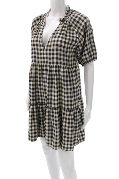 BB Dakota x Steve Madden Women Mini Gingham Black V-Neck Dress Size XS