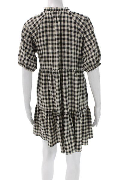 BB Dakota x Steve Madden Women Mini Gingham Black V-Neck Dress Size XS
