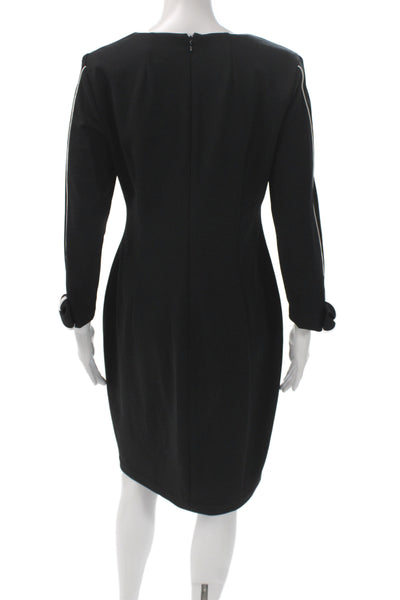 Calvin Klein Womens Sheath Dress Black V-Neck Long Sleeve Knee Length Size 10