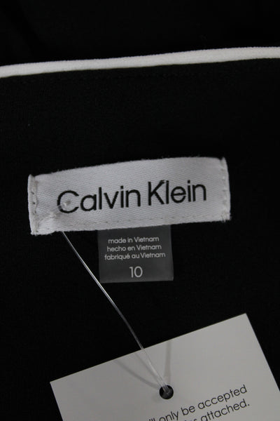 Calvin Klein Womens Sheath Dress Black V-Neck Long Sleeve Knee Length Size 10