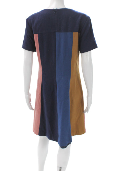 Boden Womens Shift Dress Blue Colorblock Round Neck Short Sleeve Zip Size 10