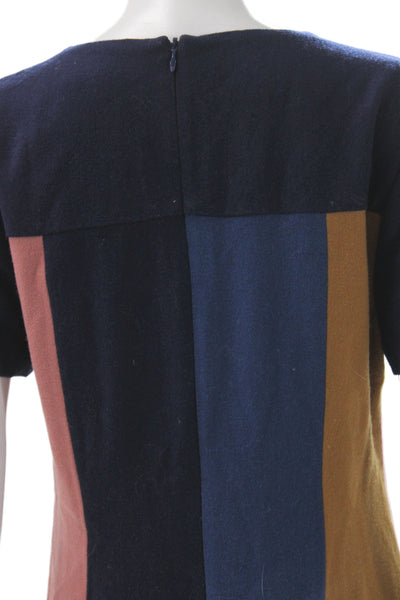 Boden Womens Shift Dress Blue Colorblock Round Neck Short Sleeve Zip Size 10