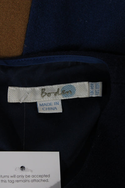 Boden Womens Shift Dress Blue Colorblock Round Neck Short Sleeve Zip Size 10
