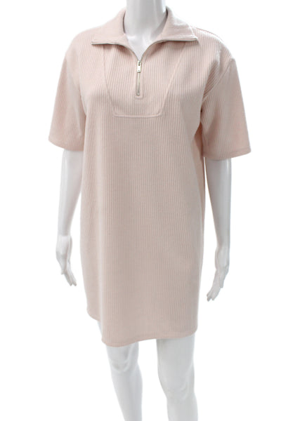 Zara Womens Sweater Dress Pink Collared Short Sleeve Zip Polyester Size S
