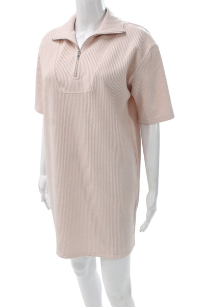 Zara Womens Sweater Dress Pink Collared Short Sleeve Zip Polyester Size S