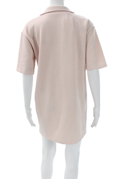 Zara Womens Sweater Dress Pink Collared Short Sleeve Zip Polyester Size S