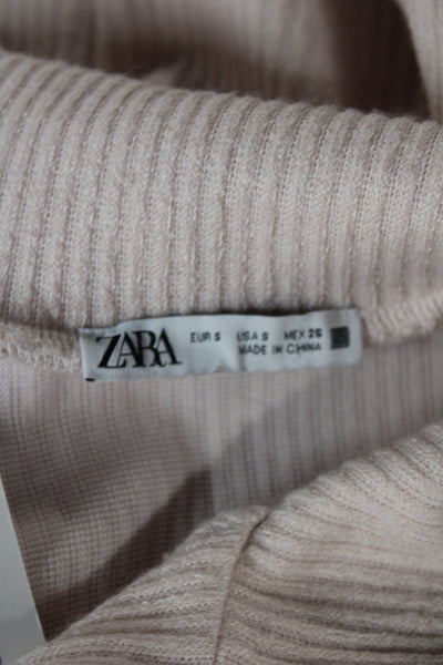 Zara Womens Sweater Dress Pink Collared Short Sleeve Zip Polyester Size S