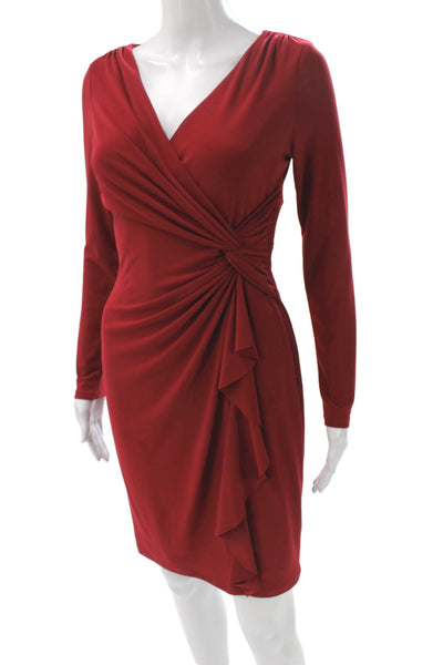 Lauren Ralph Lauren Women Red Wrap Dress Long Sleeve V-Neck Knee Length Size 4P