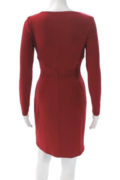 Lauren Ralph Lauren Women Red Wrap Dress Long Sleeve V-Neck Knee Length Size 4P