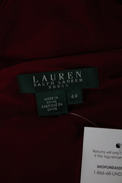 Lauren Ralph Lauren Women Red Wrap Dress Long Sleeve V-Neck Knee Length Size 4P