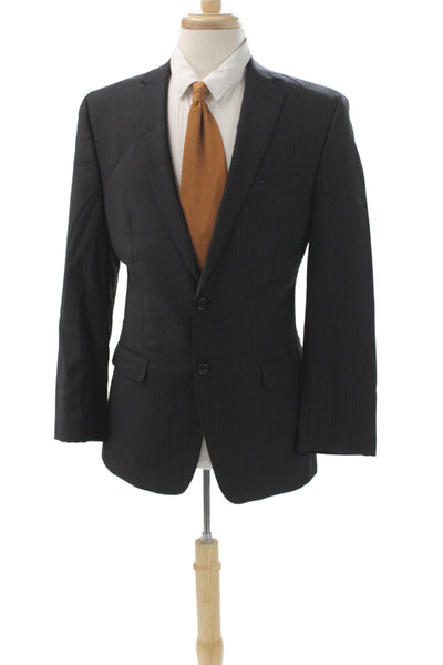 Calvin Klein Mens 2 Piece Striped Wool Suit Jacket Black Size 38