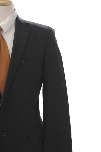 Calvin Klein Mens 2 Piece Striped Wool Suit Jacket Black Size 38