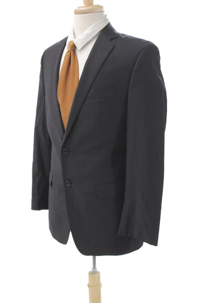 Calvin Klein Mens 2 Piece Striped Wool Suit Jacket Black Size 38