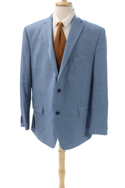 Michael Kors Mens Blazer Blue Plaid 65% Polyester Button Size 46