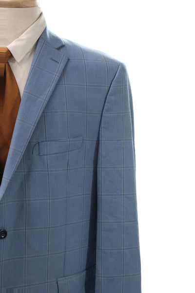 Michael Kors Mens Blazer Blue Plaid 65% Polyester Button Size 46