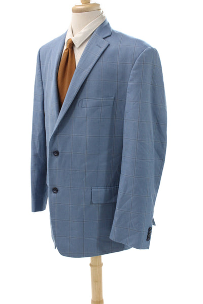 Michael Kors Mens Blazer Blue Plaid 65% Polyester Button Size 46