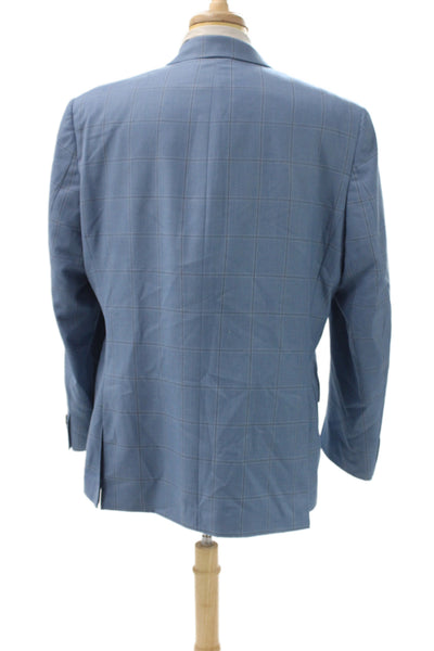 Michael Kors Mens Blazer Blue Plaid 65% Polyester Button Size 46